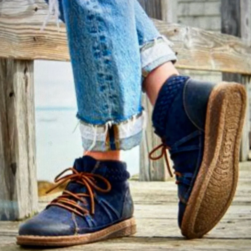 BORN Temple II Women Casual Boot Women's 6.5 US Navy‎ Braided Granola Earthy - Picture 2 of 10